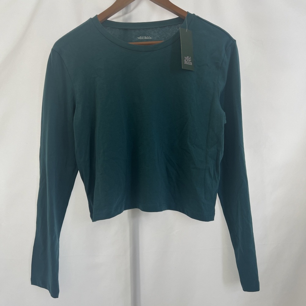 Wild Fable L Girls Youth Crop Botanical Blue Green‎ Long Sleeve Shirt NEW
